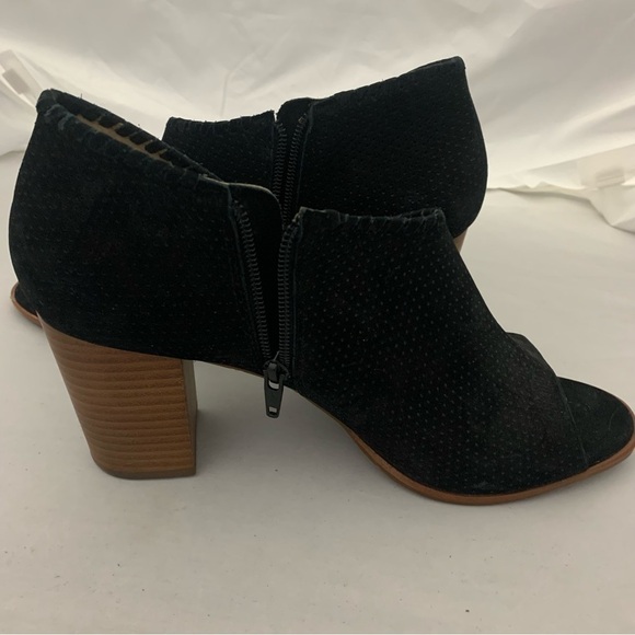 Jack Rogers Black Peep Toe Heeled Suede Side Zip Booties - Picture 10 of 14
